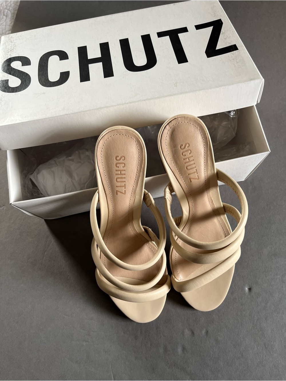 Schutz Women’s Nude Strappy Slide Sandals